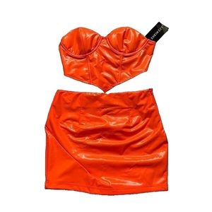 orange faux leather two-piece set 🍊